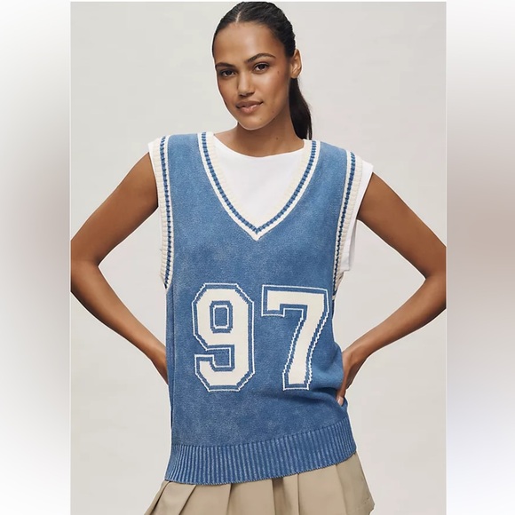 Pilcro Sweaters - Pilcro Anthropologie Sporty Sleeveless Twofer Sweater Vest Blue Medium NWT